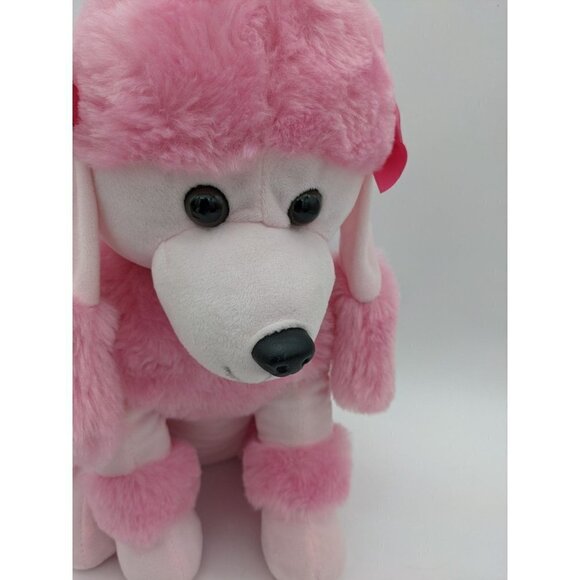 Kelly toy pink white poodle dog plush 15" sitting pink bows - Picture 2 of 11